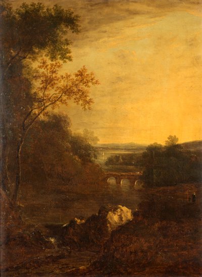 Landschap met brug en kronkelende rivier door Benjamin Barker